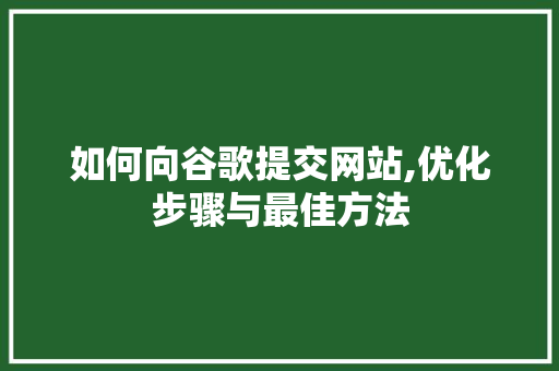 如何向谷歌提交网站,优化步骤与最佳方法