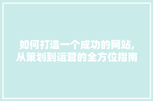 如何打造一个成功的网站,从策划到运营的全方位指南