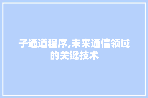 子通道程序,未来通信领域的关键技术 子通道程序,未来通信领域的关键技术 网站建设公司