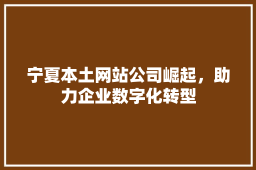 宁夏本土网站公司崛起，助力企业数字化转型 宁夏本土网站公司崛起，助力企业数字化转型 神马SEO