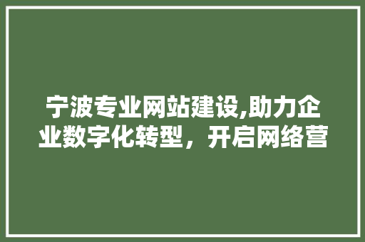 宁波专业网站建设,助力企业数字化转型，开启网络营销新篇章 宁波专业网站建设,助力企业数字化转型，开启网络营销新篇章 搜狗SEO