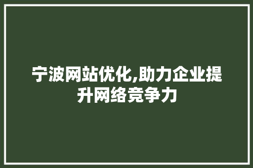 宁波网站优化,助力企业提升网络竞争力 网站建设公司 宁波网站优化,助力企业提升网络竞争力 宁波网站优化,助力企业提升网络竞争力 网站建设公司
