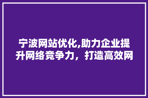 宁波网站优化,助力企业提升网络竞争力，打造高效网络营销步骤