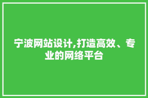 宁波网站设计,打造高效、专业的网络平台