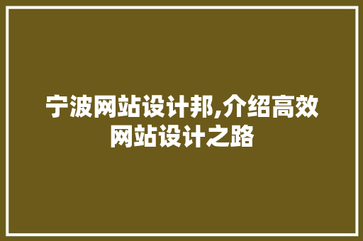 宁波网站设计邦,介绍高效网站设计之路
