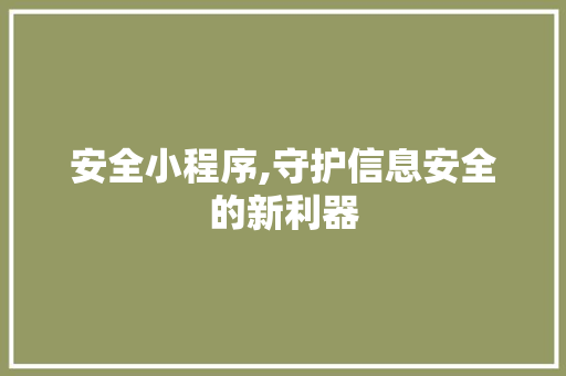 安全小程序,守护信息安全的新利器 安全小程序,守护信息安全的新利器 神马SEO