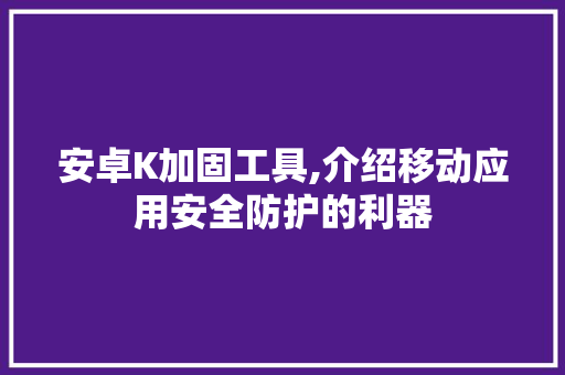 安卓K加固工具,介绍移动应用安全防护的利器 安卓K加固工具,介绍移动应用安全防护的利器 网站建设公司