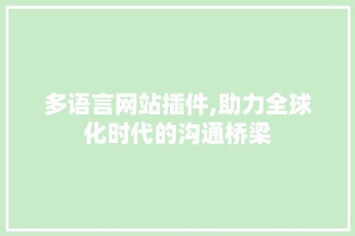 多语言网站插件,助力全球化时代的沟通桥梁