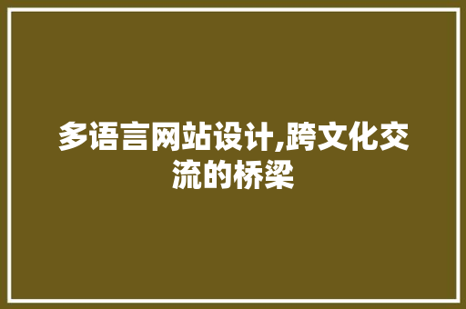 多语言网站设计,跨文化交流的桥梁