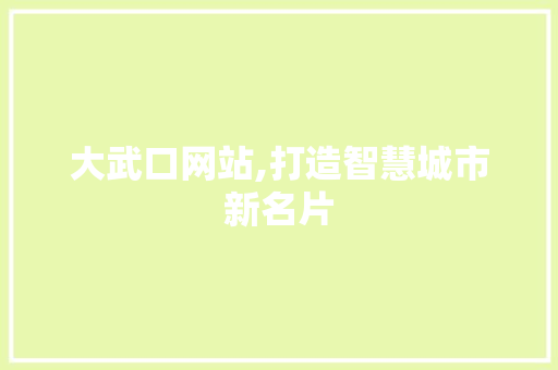 大武口网站,打造智慧城市新名片 大武口网站,打造智慧城市新名片 必应SEO