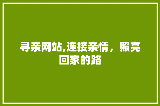 寻亲网站,连接亲情，照亮回家的路