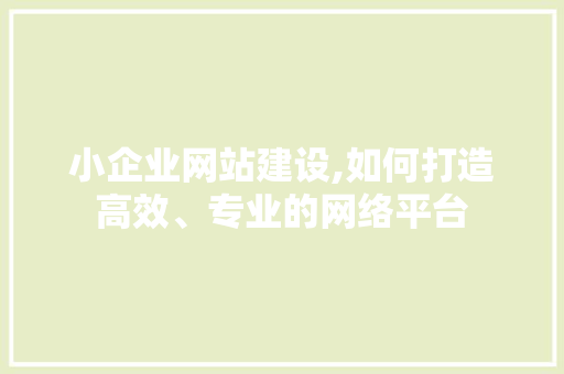 小企业网站建设,如何打造高效、专业的网络平台