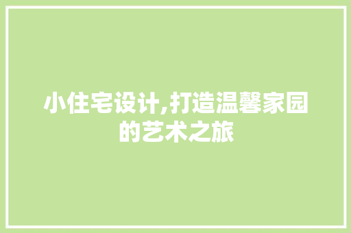 小住宅设计,打造温馨家园的艺术之旅