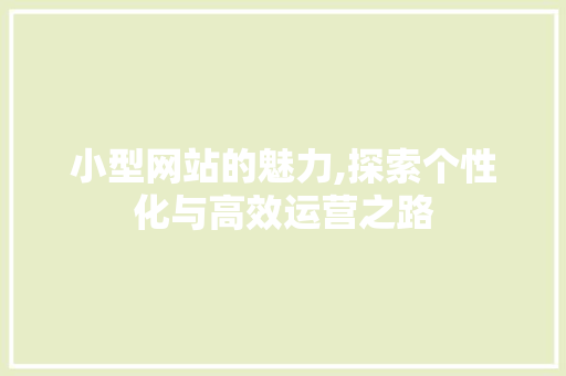 小型网站的魅力,探索个性化与高效运营之路 小型网站的魅力,探索个性化与高效运营之路 必应SEO