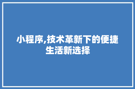 小程序,技术革新下的便捷生活新选择