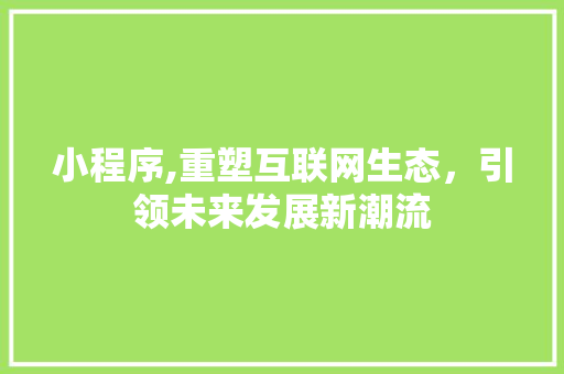 小程序,重塑互联网生态，引领未来发展新潮流 小程序,重塑互联网生态，引领未来发展新潮流 必应SEO