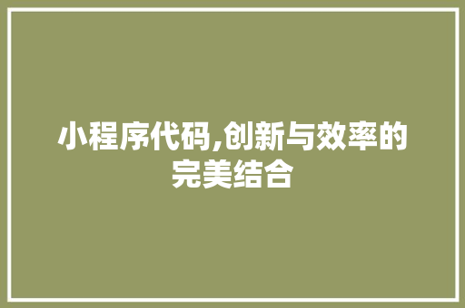 小程序代码,创新与效率的完美结合 小程序代码,创新与效率的完美结合 SEO关键词
