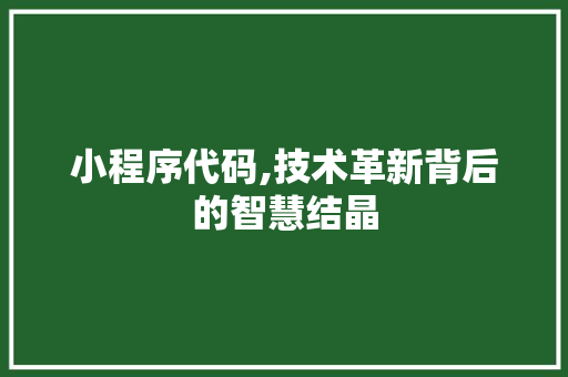 小程序代码,技术革新背后的智慧结晶 小程序代码,技术革新背后的智慧结晶 神马SEO