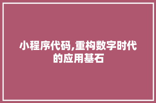 小程序代码,重构数字时代的应用基石 小程序代码,重构数字时代的应用基石 神马SEO