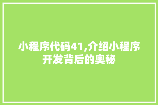 小程序代码41,介绍小程序开发背后的奥秘 小程序代码41,介绍小程序开发背后的奥秘 必应SEO