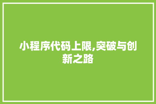 小程序代码上限,突破与创新之路 网站建设公司 小程序代码上限,突破与创新之路 小程序代码上限,突破与创新之路 网站建设公司
