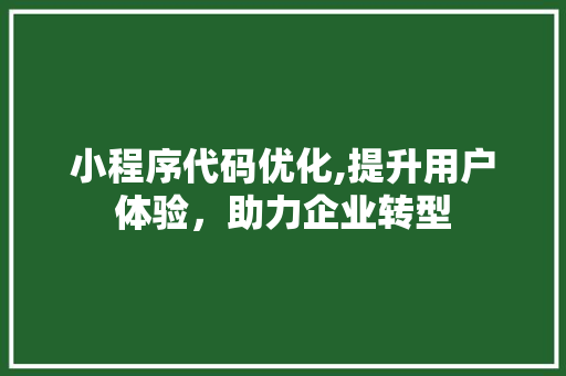 小程序代码优化,提升用户体验，助力企业转型 小程序代码优化,提升用户体验，助力企业转型 SEO关键词