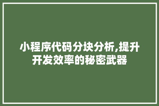 小程序代码分块分析,提升开发效率的秘密武器 小程序代码分块分析,提升开发效率的秘密武器 搜狗SEO