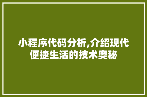 小程序代码分析,介绍现代便捷生活的技术奥秘 小程序代码分析,介绍现代便捷生活的技术奥秘 搜狗SEO