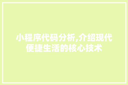 小程序代码分析,介绍现代便捷生活的核心技术 小程序代码分析,介绍现代便捷生活的核心技术 必应SEO