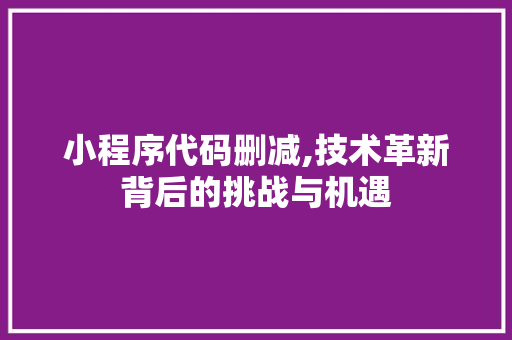 小程序代码删减,技术革新背后的挑战与机遇 小程序代码删减,技术革新背后的挑战与机遇 搜狗SEO