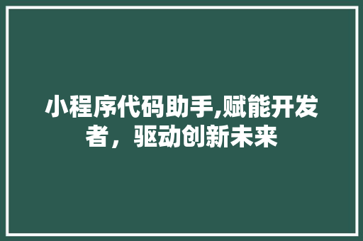 小程序代码助手,赋能开发者，驱动创新未来 小程序代码助手,赋能开发者，驱动创新未来 百度SEO