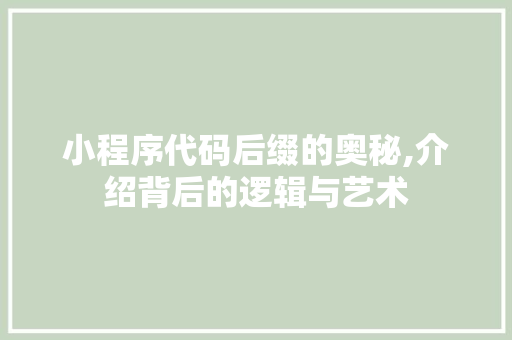 小程序代码后缀的奥秘,介绍背后的逻辑与艺术 小程序代码后缀的奥秘,介绍背后的逻辑与艺术 SEO关键词
