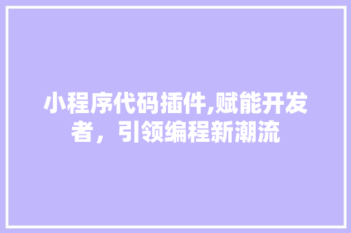 小程序代码插件,赋能开发者，引领编程新潮流