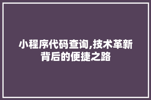 小程序代码查询,技术革新背后的便捷之路 小程序代码查询,技术革新背后的便捷之路 必应SEO