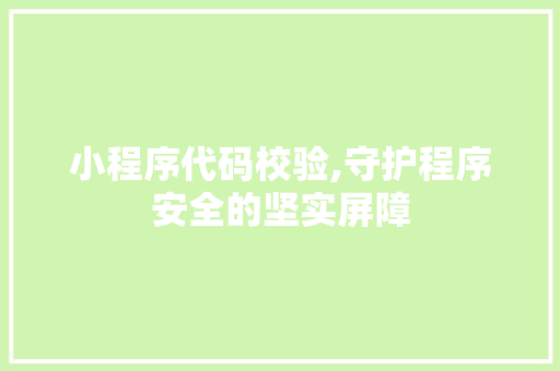 小程序代码校验,守护程序安全的坚实屏障 小程序代码校验,守护程序安全的坚实屏障 必应SEO