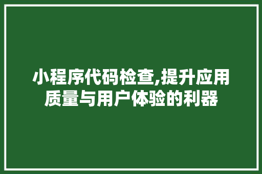 小程序代码检查,提升应用质量与用户体验的利器 小程序代码检查,提升应用质量与用户体验的利器 必应SEO