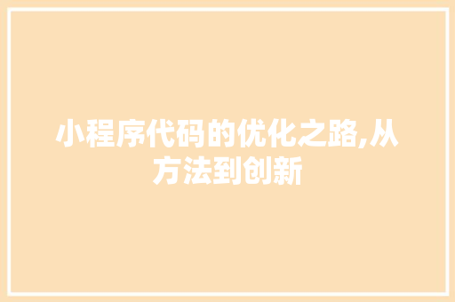 小程序代码的优化之路,从方法到创新 小程序代码的优化之路,从方法到创新 神马SEO