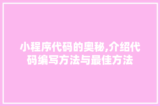 小程序代码的奥秘,介绍代码编写方法与最佳方法