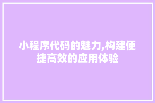 小程序代码的魅力,构建便捷高效的应用体验