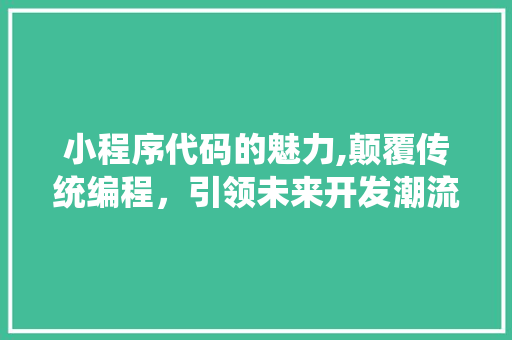 小程序代码的魅力,颠覆传统编程，引领未来开发潮流