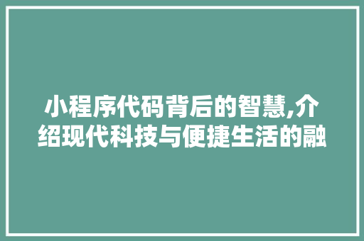 小程序代码背后的智慧,介绍现代科技与便捷生活的融合 小程序代码背后的智慧,介绍现代科技与便捷生活的融合 百度SEO