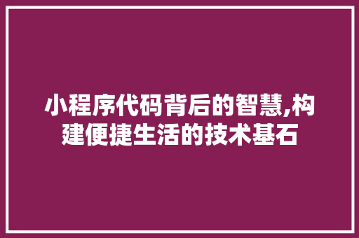 小程序代码背后的智慧,构建便捷生活的技术基石 小程序代码背后的智慧,构建便捷生活的技术基石 必应SEO