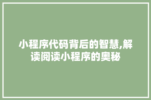 小程序代码背后的智慧,解读阅读小程序的奥秘 小程序代码背后的智慧,解读阅读小程序的奥秘 必应SEO