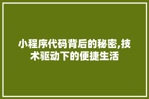 小程序代码背后的秘密,技术驱动下的便捷生活 小程序代码背后的秘密,技术驱动下的便捷生活 必应SEO