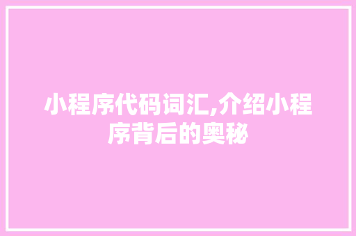 小程序代码词汇,介绍小程序背后的奥秘 小程序代码词汇,介绍小程序背后的奥秘 SEO关键词