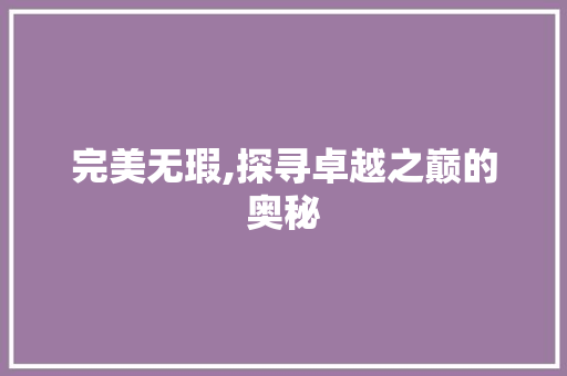 完美无瑕,探寻卓越之巅的奥秘