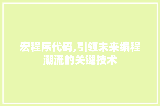宏程序代码,引领未来编程潮流的关键技术