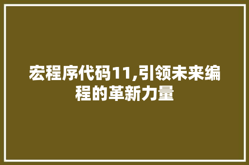宏程序代码11,引领未来编程的革新力量 宏程序代码11,引领未来编程的革新力量 网站建设公司