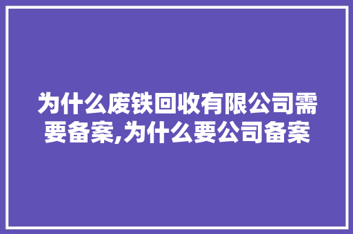 为什么废铁回收有限公司需要备案,为什么要公司备案登记。