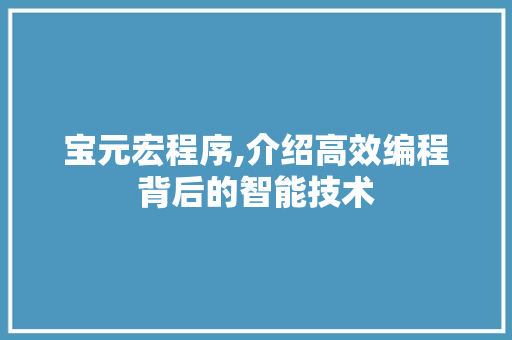 宝元宏程序,介绍高效编程背后的智能技术